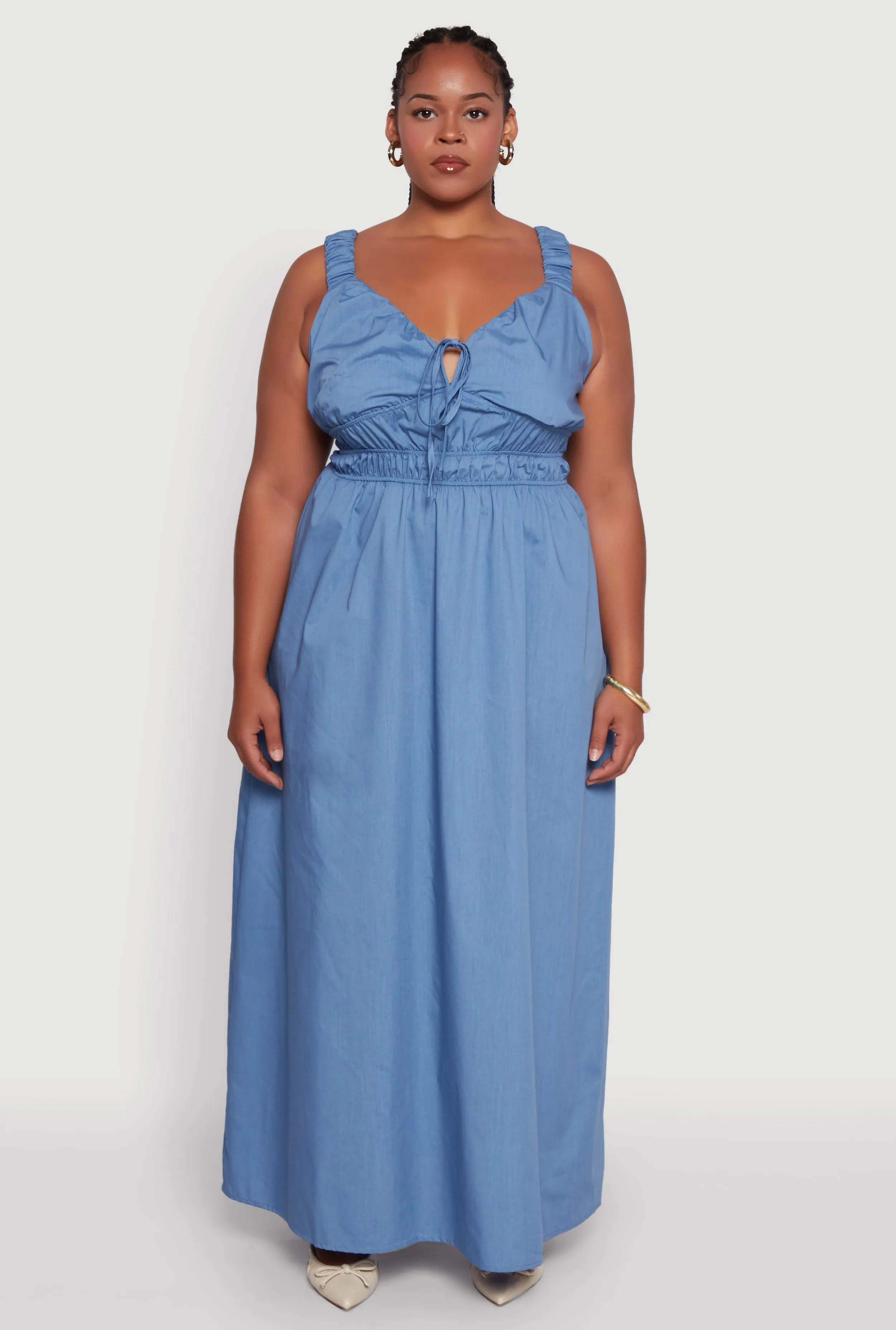 Plus Size Poplin Tie Front Maxi Dress sold by Rainbow product image thumbnail 2