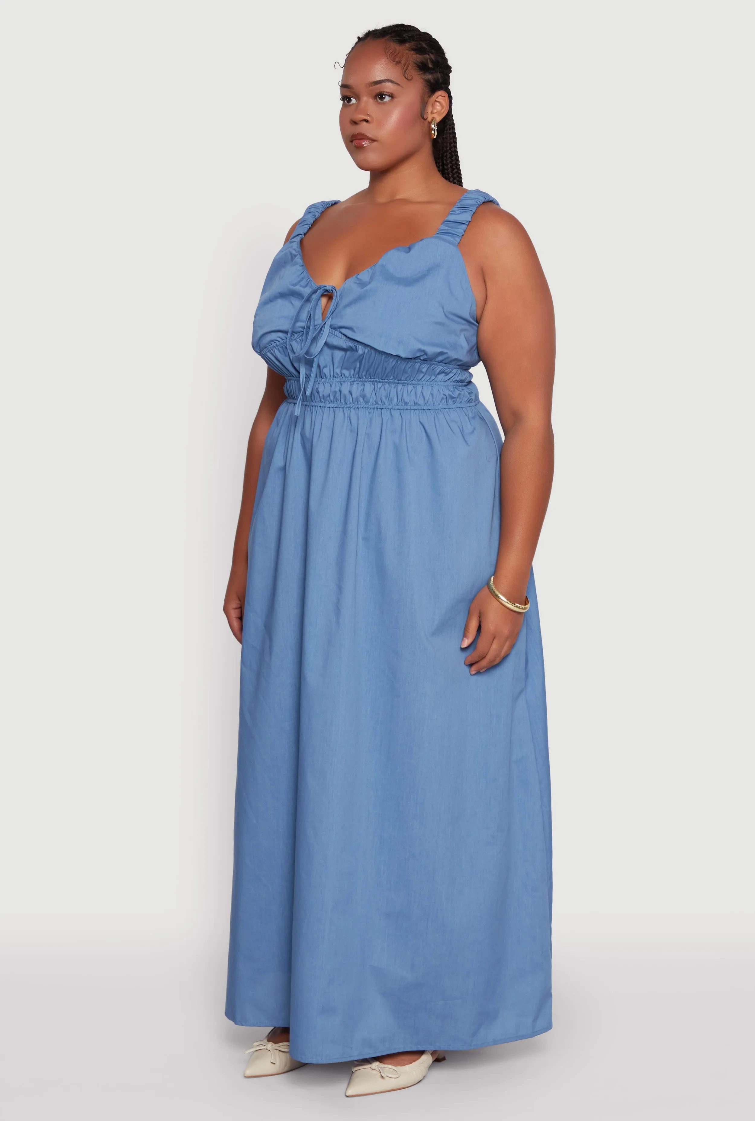 Plus Size Poplin Tie Front Maxi Dress sold by Rainbow product image thumbnail 3