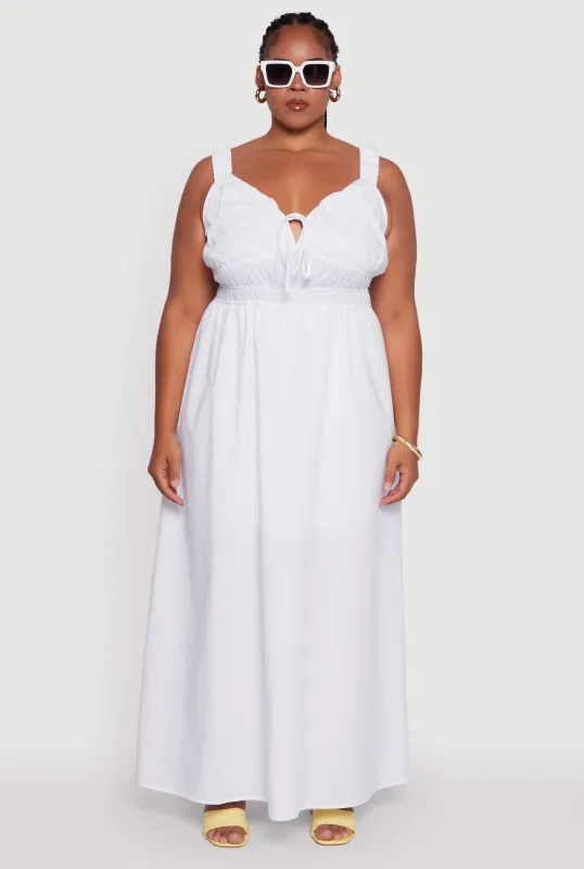 Plus Size Poplin Tie Front Maxi Dress sold by Rainbow