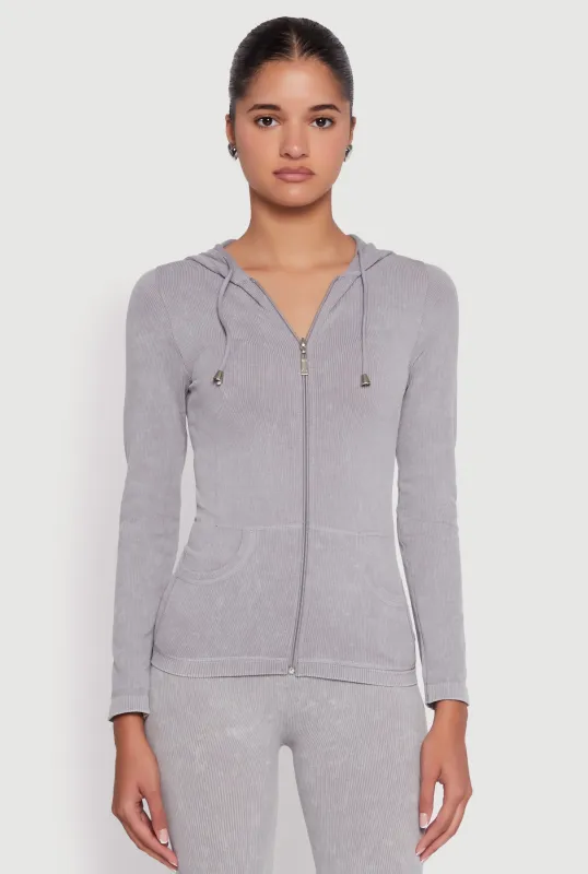 Seamless Acid Wash Zip Front Hooded Sweatshirt sold by Rainbow