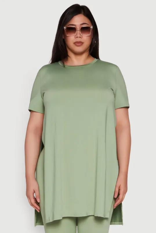 Plus Size Daisy Side Slit Crew Neck Tunic Top sold by Rainbow