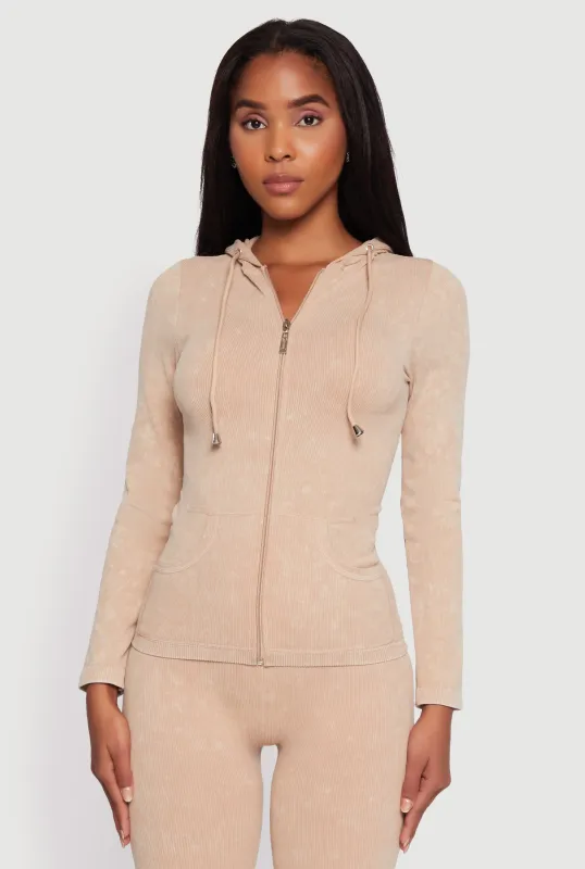 Seamless Acid Wash Zip Front Hooded Sweatshirt sold by Rainbow