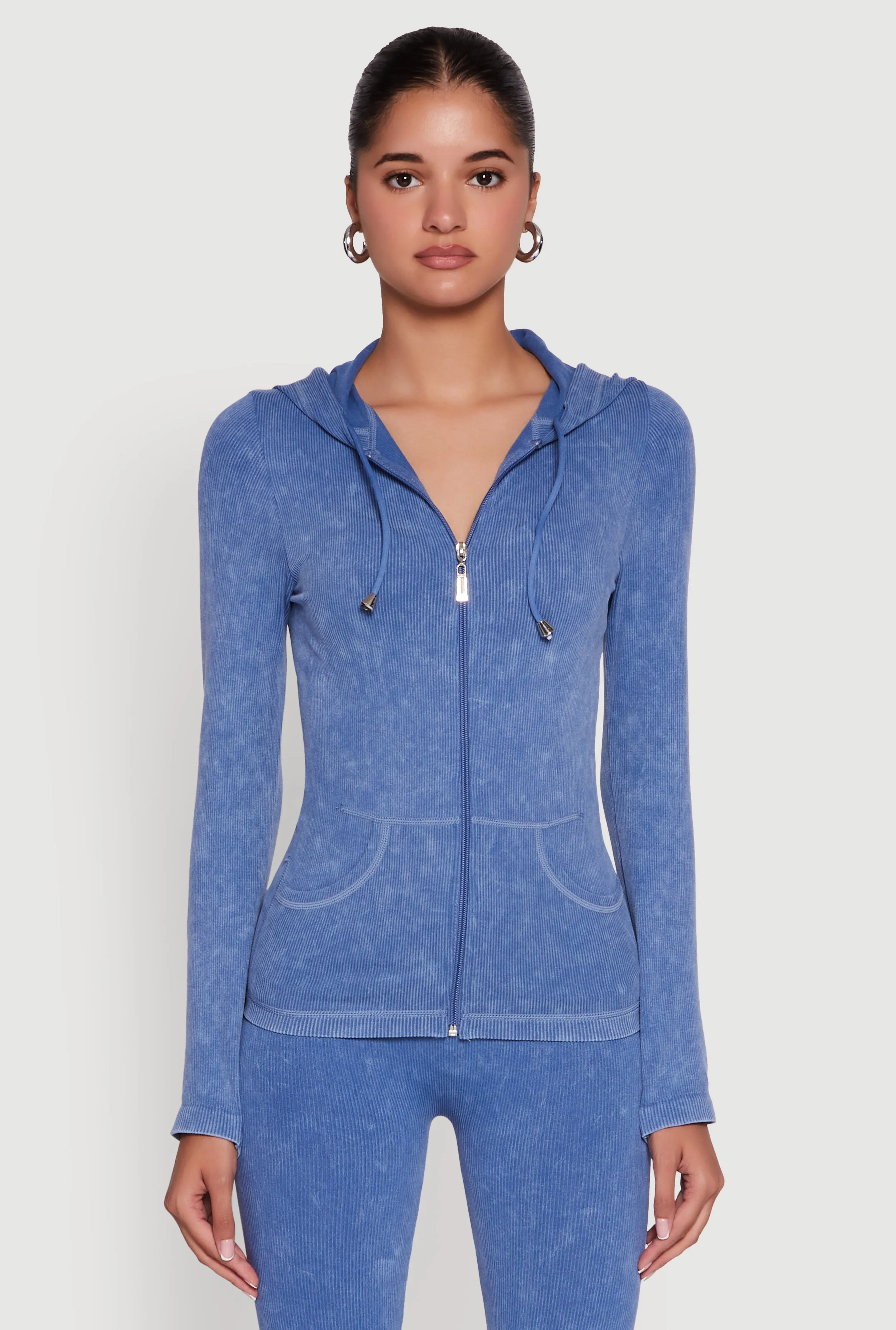 Seamless Acid Wash Zip Front Hooded Sweatshirt sold by Rainbow