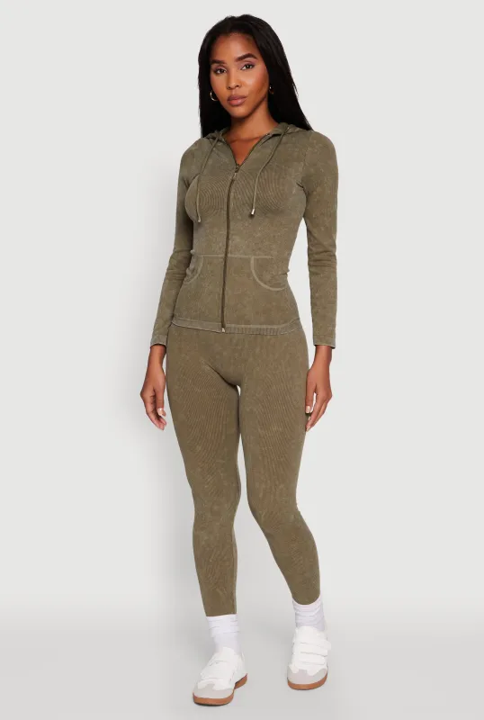 Seamless Rib Knit Acid Wash Leggings sold by Rainbow