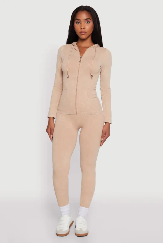 Seamless Rib Knit Acid Wash Leggings sold by Rainbow