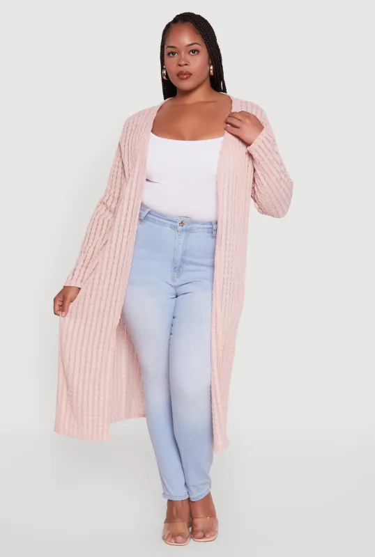 Plus Size Shadow Stripe Long Sleeve Duster sold by Rainbow