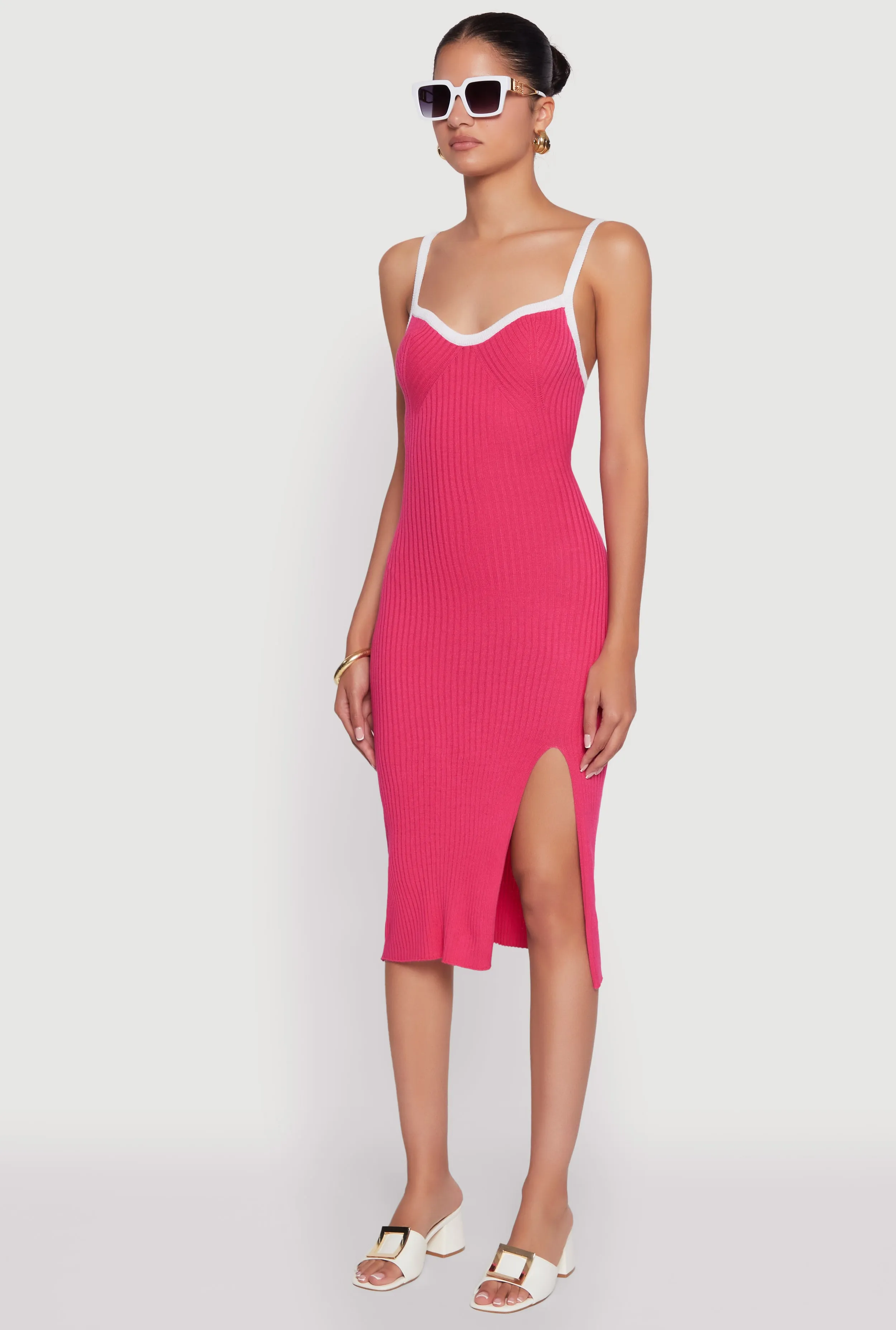 Contrast Trim Front Slit Cami Dress sold by Rainbow product image thumbnail 3