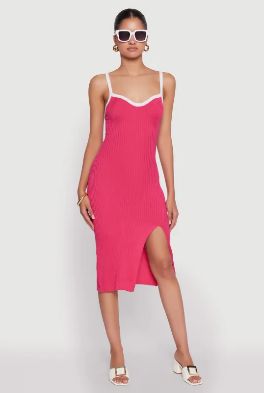 Contrast Trim Front Slit Cami Dress sold by Rainbow