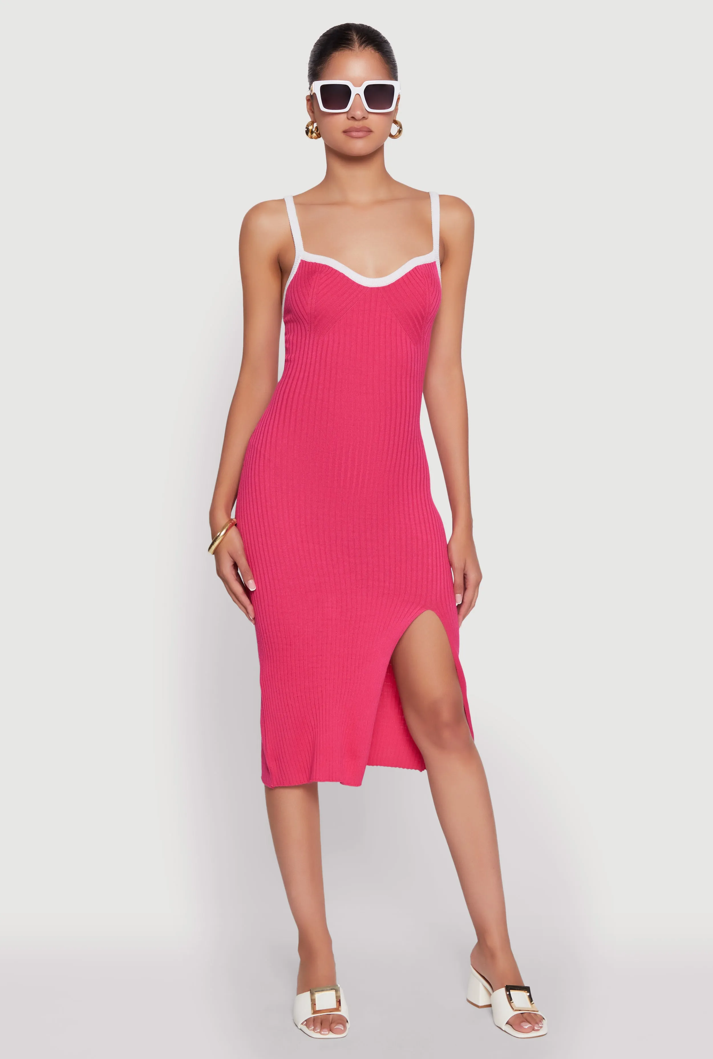 Contrast Trim Front Slit Cami Dress sold by Rainbow