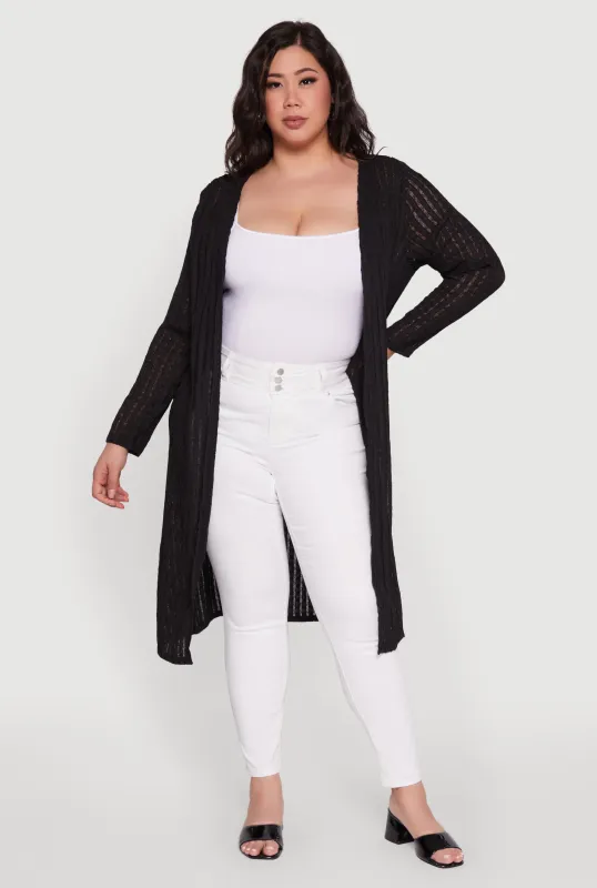 Plus Size Shadow Stripe Long Sleeve Duster sold by Rainbow