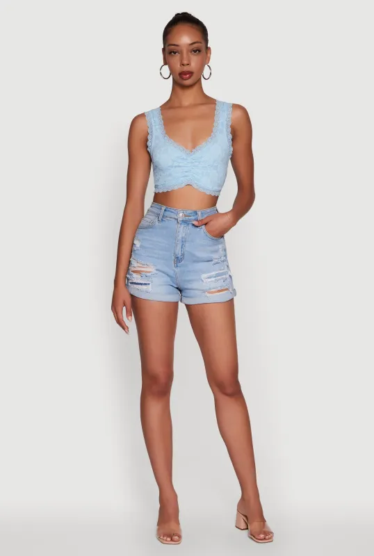 Scalloped Lace Trim V Neck Crop Top sold by Rainbow