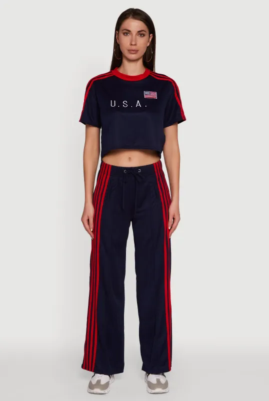 Side Striped High Waisted Wide Leg Active Pants sold by Rainbow