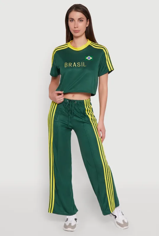 Side Striped High Waisted Wide Leg Active Pants sold by Rainbow