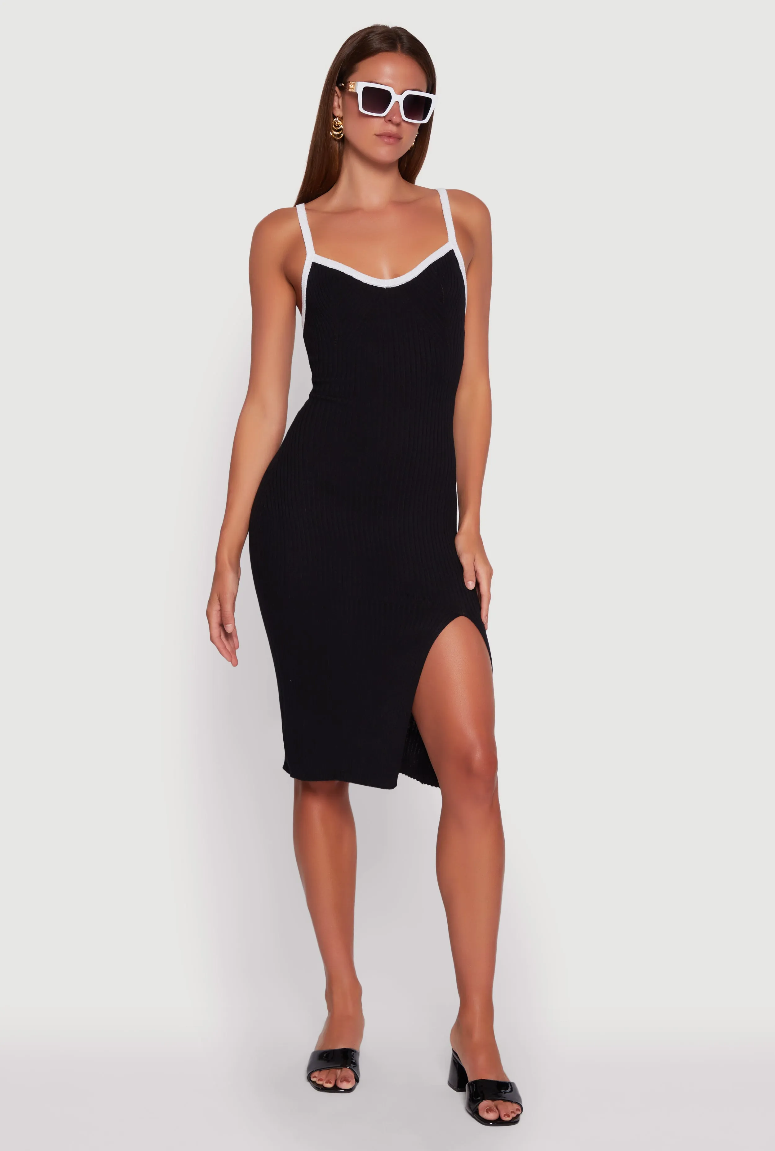 Contrast Trim Front Slit Cami Dress sold by Rainbow