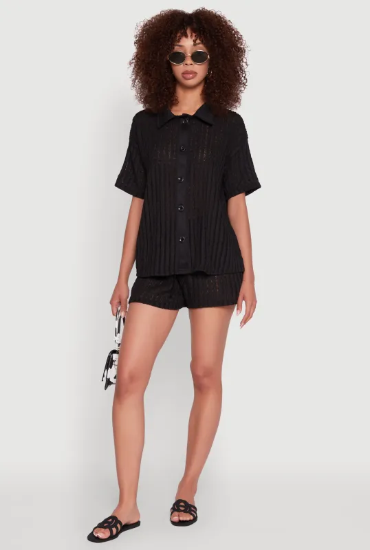 Trendy High Waisted Shadow Stripe Shorts made by Rainbow