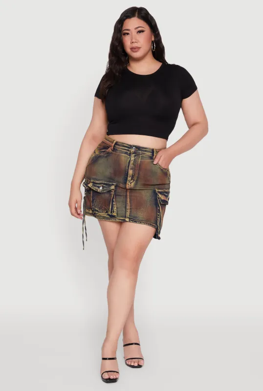 Plus Size Daisy Acid Wash Cargo Pocket Denim Mini Skirt sold by Rainbow