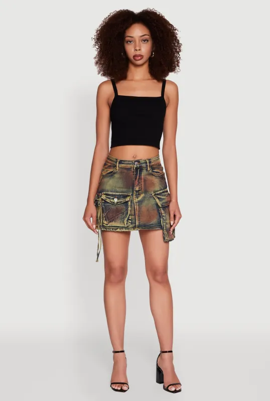 Daisy Acid Wash Cargo Pocket Mini Denim Skirt sold by Rainbow