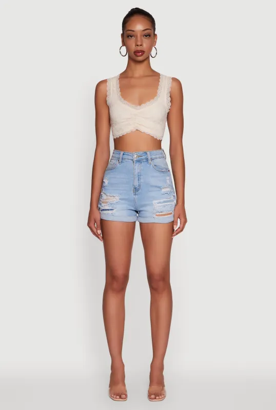 Scalloped Lace Trim V Neck Crop Top sold by Rainbow