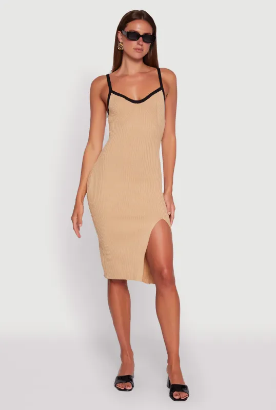 Contrast Trim Front Slit Cami Dress sold by Rainbow