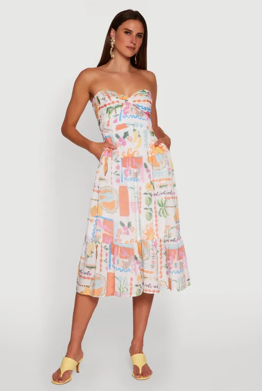 Tropical Print Tiered Twist Front Midi Dress made by Rainbow