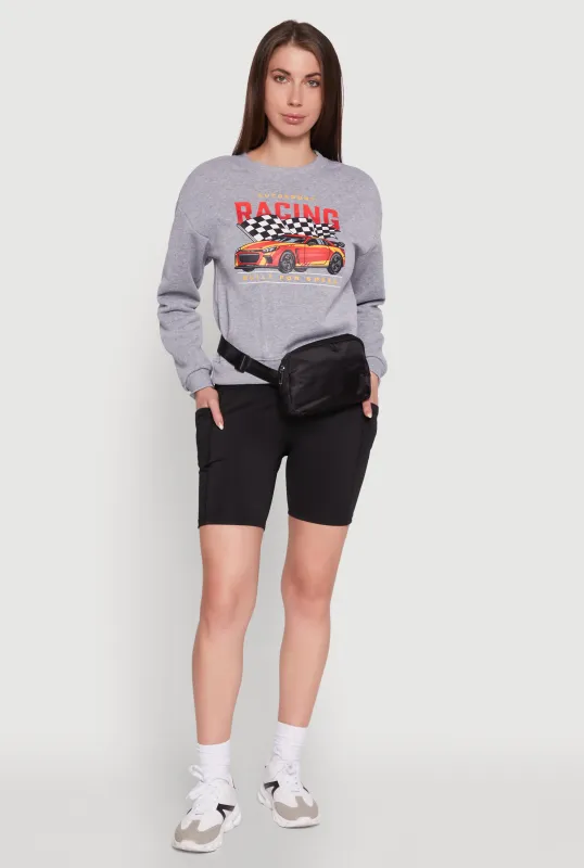 Trendy Racing Graphic Sweatshirt with Biker Shorts and Fanny Pack sold by Rainbow
