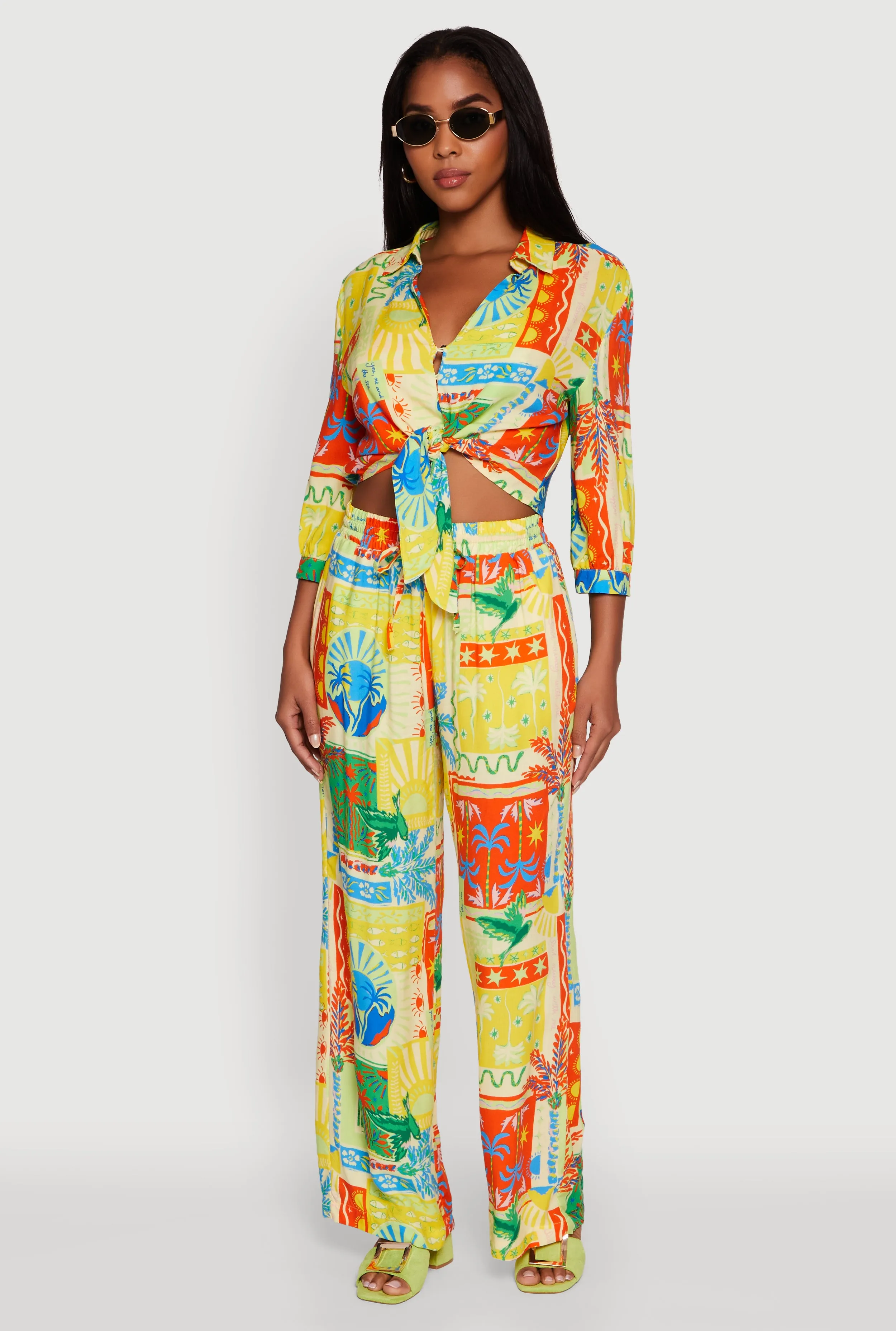 Printed Pattern Tie Front Crop Button Front Blouse sold by Rainbow product image thumbnail 2