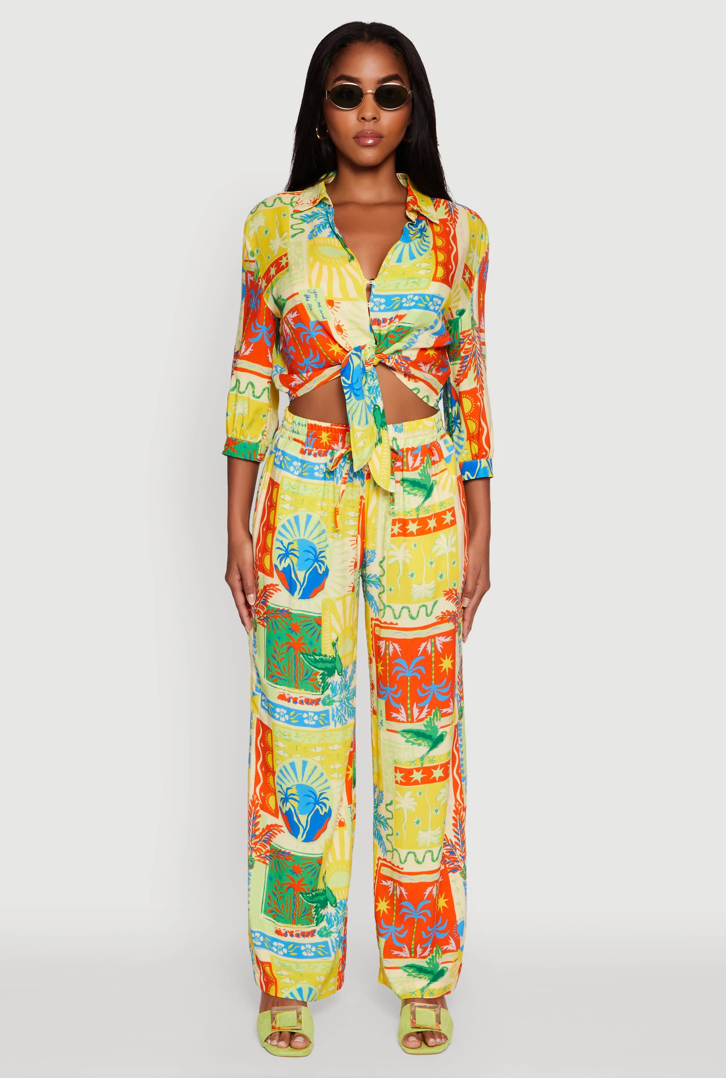 Printed Pattern Tie Front Crop Button Front Blouse sold by Rainbow product image thumbnail 3