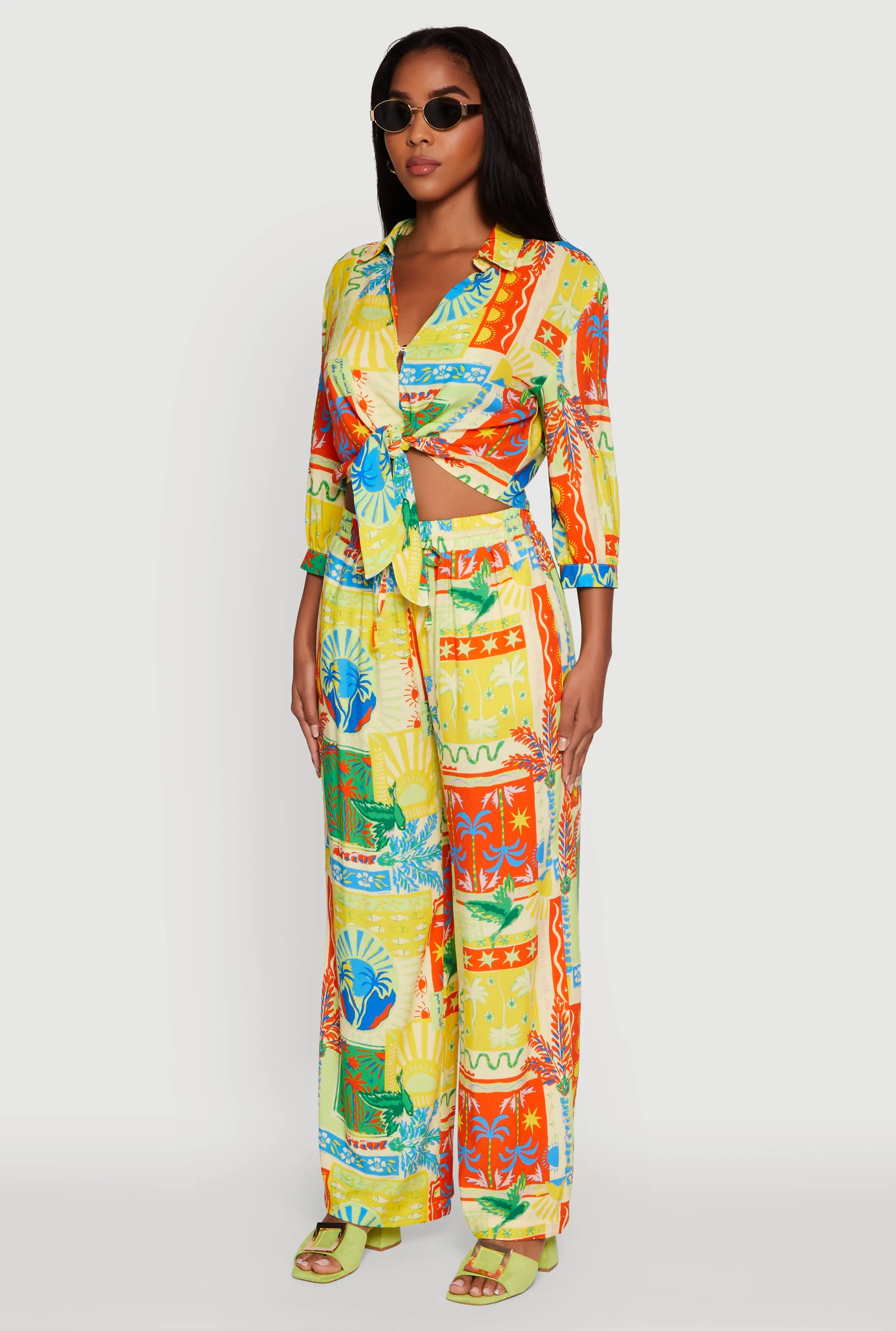 Printed Pattern Tie Front Crop Button Front Blouse sold by Rainbow product image thumbnail 5