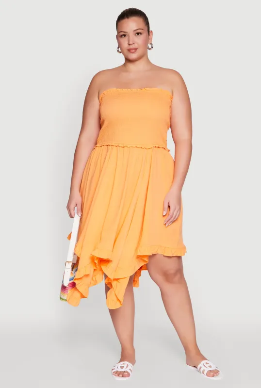 Plus Size Smocked Handkerchief Hem Tube Dress made by Rainbow