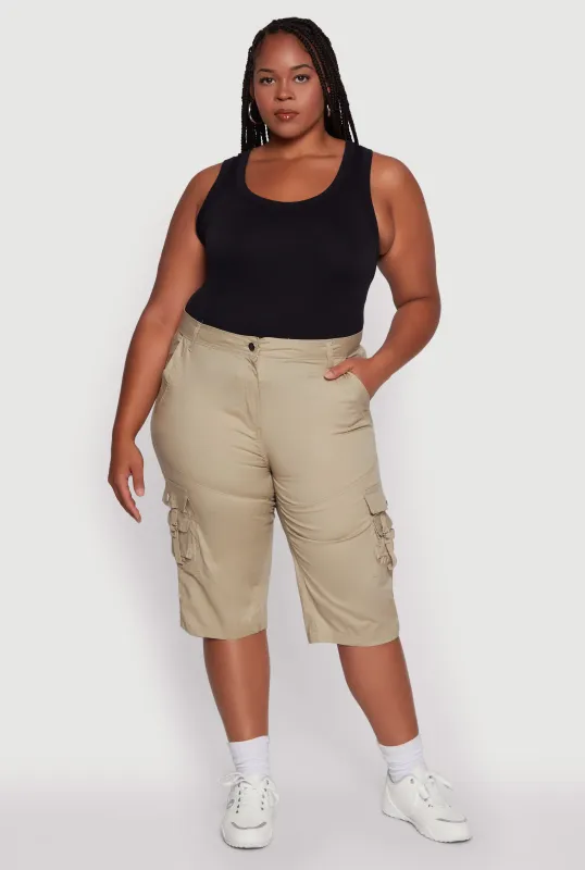 Plus Size High Waisted Poplin Cargo Shorts sold by Rainbow