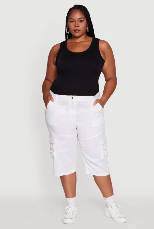 Plus Size High Waisted Poplin Cargo Shorts sold by Rainbow