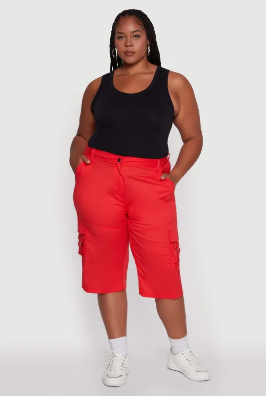 Plus Size High Waisted Poplin Cargo Shorts sold by Rainbow