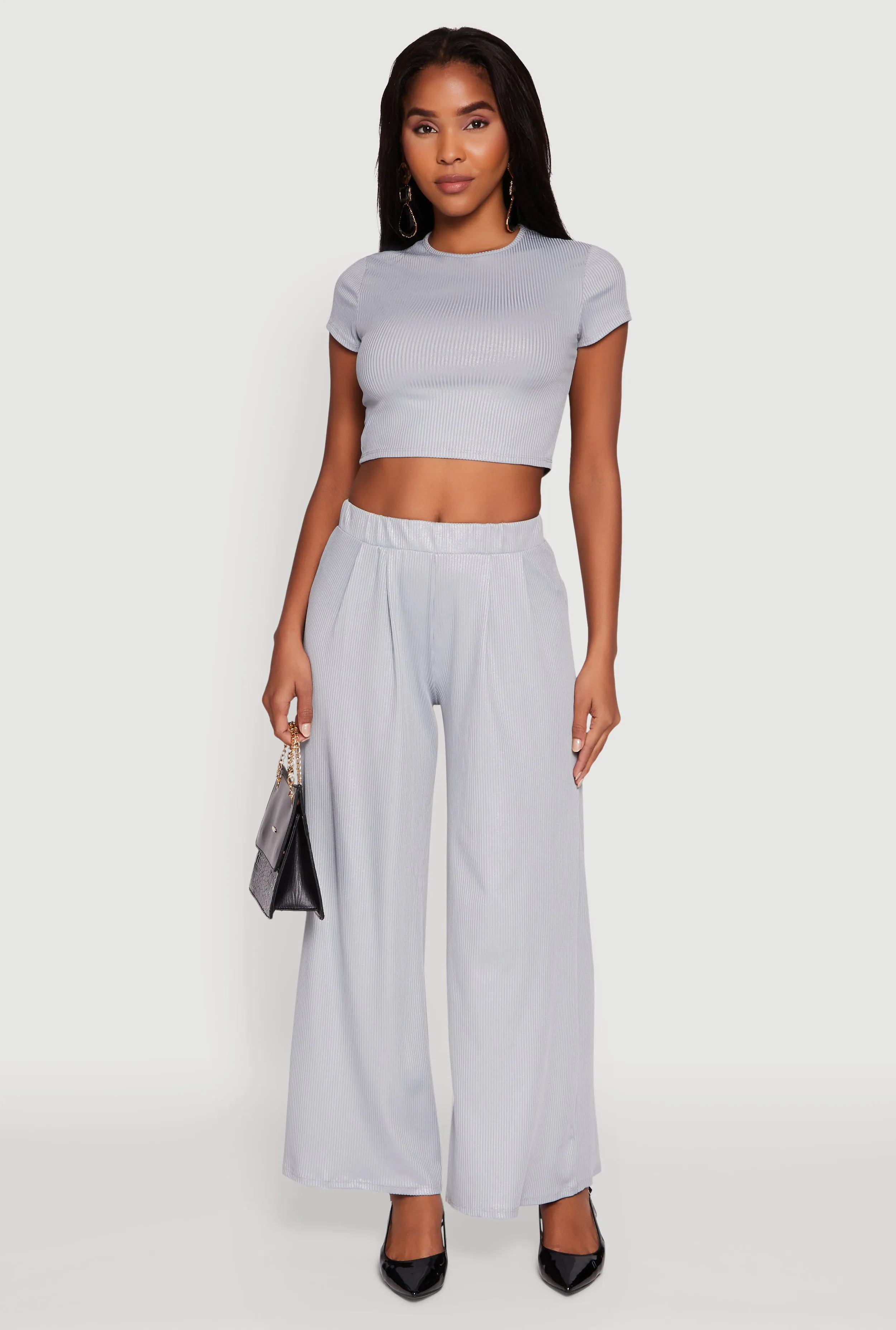 Lurex Ribbed Knit High Waisted Pants sold by Rainbow