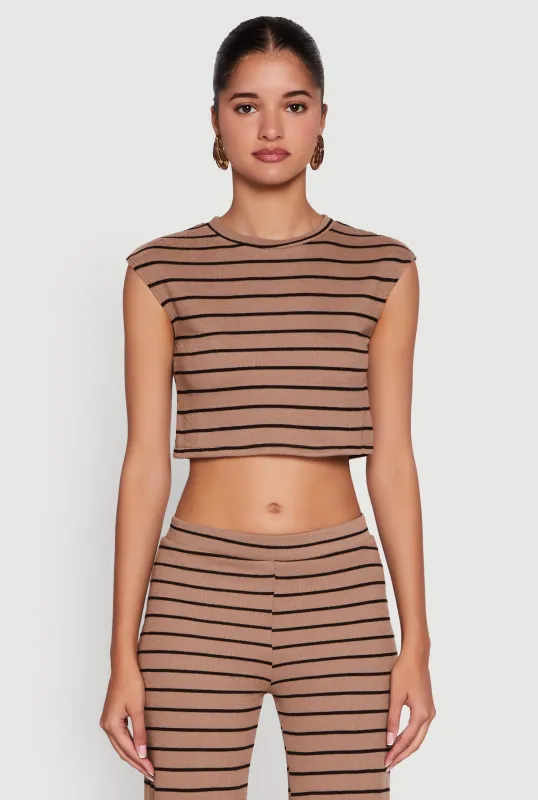 Trendy Striped Brushed Knit Crop Top sold by Rainbow