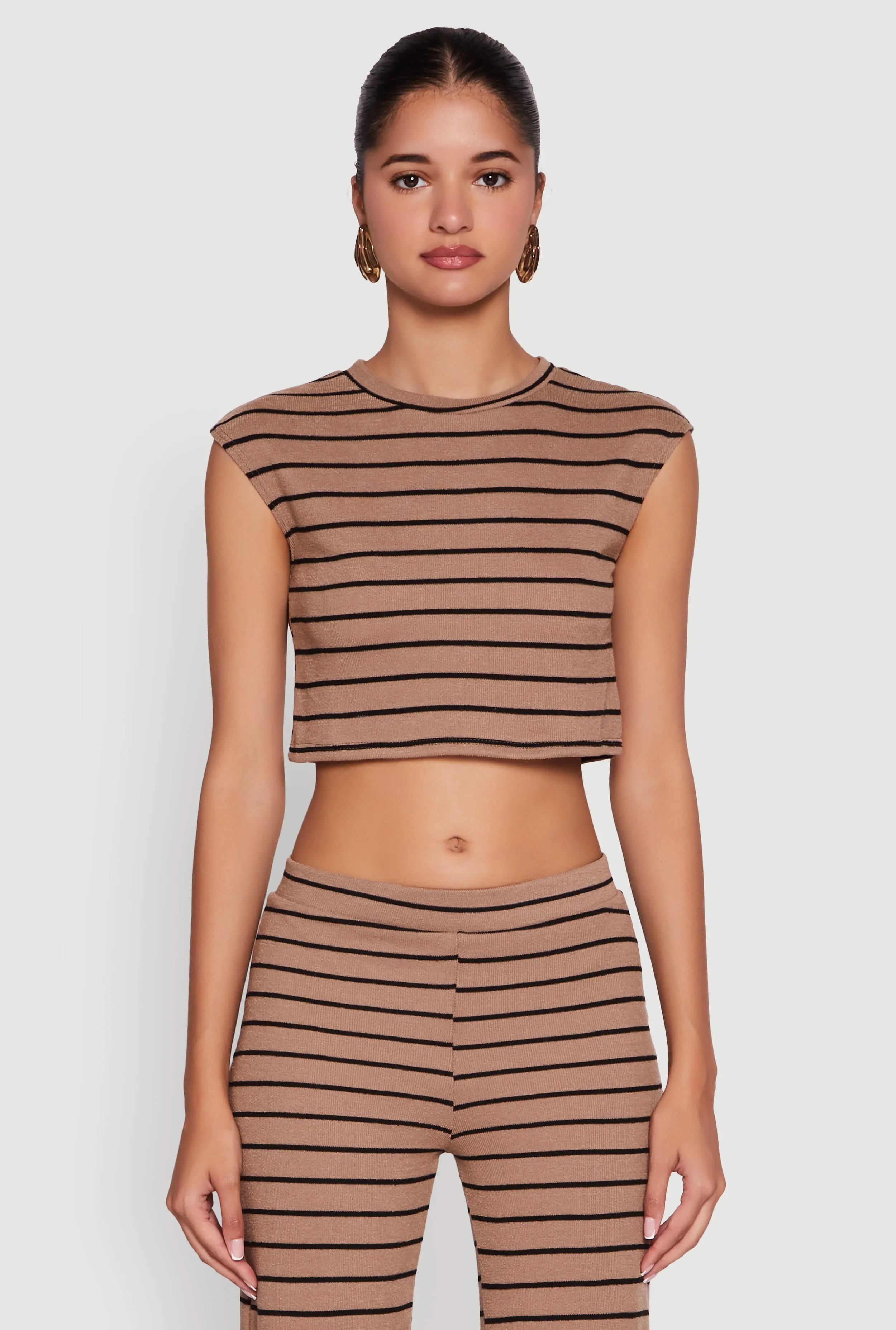 Trendy Striped Brushed Knit Crop Top sold by Rainbow