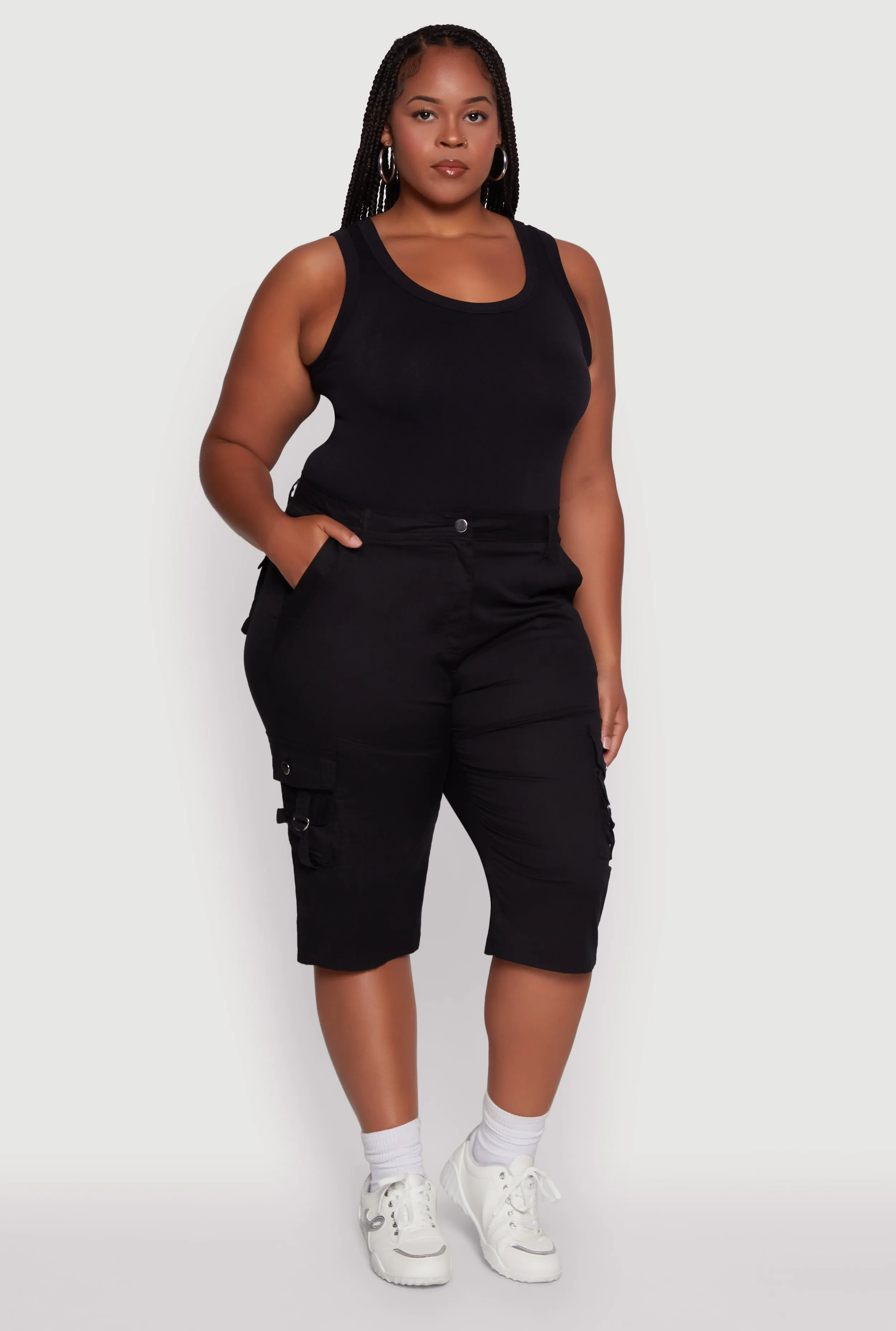 Plus Size High Waisted Poplin Cargo Shorts sold by Rainbow