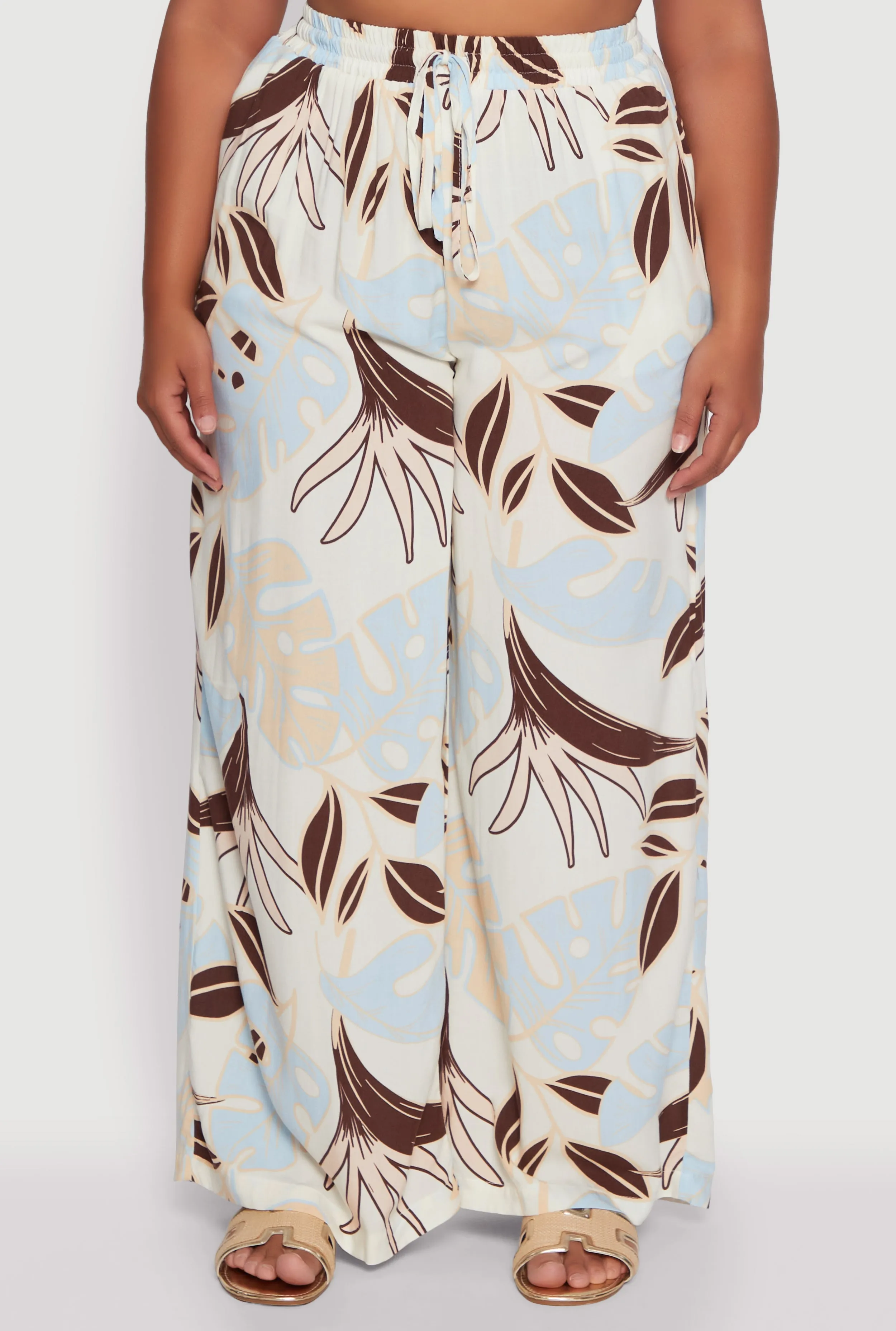 Plus Size High Waisted Leaf Print Palazzo Pants sold by Rainbow product image thumbnail 3