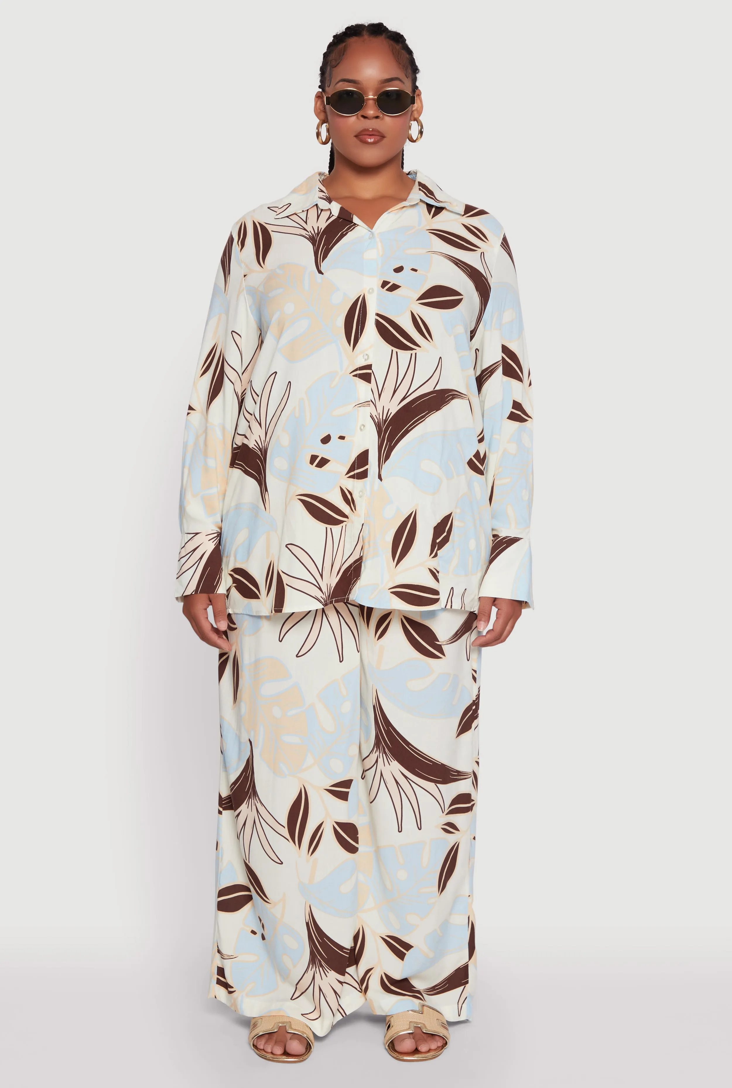 Plus Size High Waisted Leaf Print Palazzo Pants sold by Rainbow product image thumbnail 2