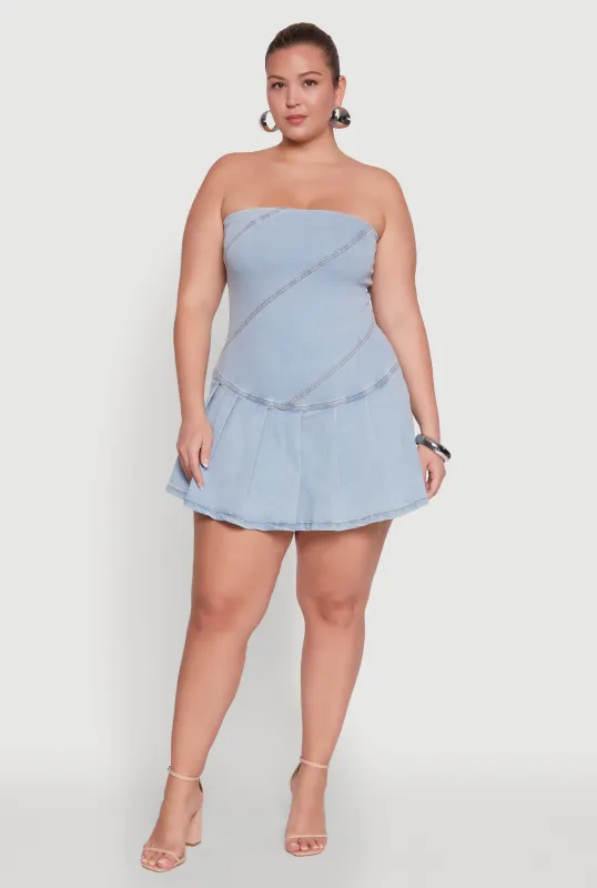 Plus Size Daisy Denim Strapless Skort Romper with Zip Back sold by Rainbow
