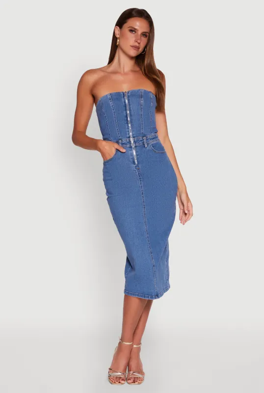 Haute Monde Denim Zip Front Corset Tube Dress sold by Rainbow