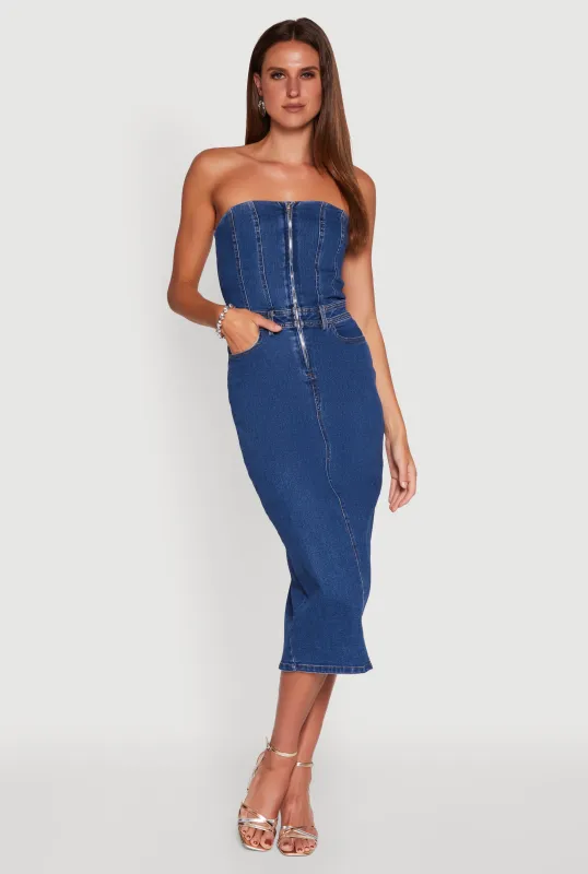 Haute Monde Denim Zip Front Corset Tube Dress sold by Rainbow