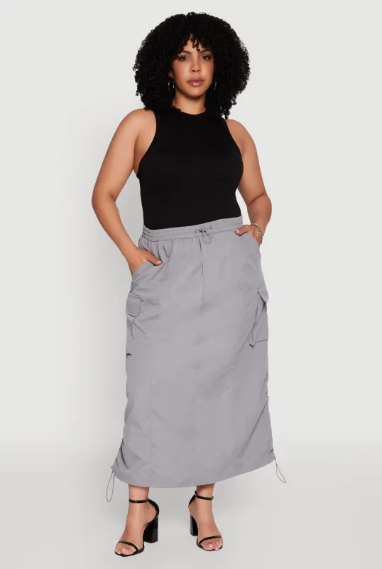 Plus Size Poplin Toggle Drawstring Waist Cargo Skirt sold by Rainbow