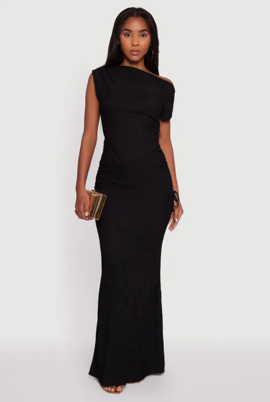 Trendy Solid Textured Knit High Waisted Maxi Skirt made by Rainbow