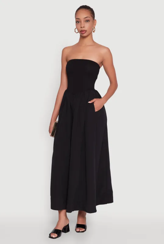Strapless A-Line Maxi Dress with Pockets sold by Rainbow