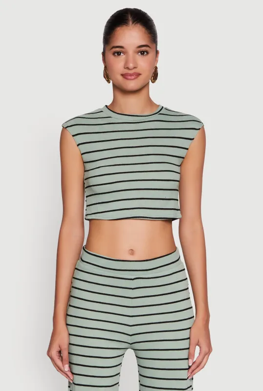 Trendy Striped Brushed Knit Crop Top sold by Rainbow