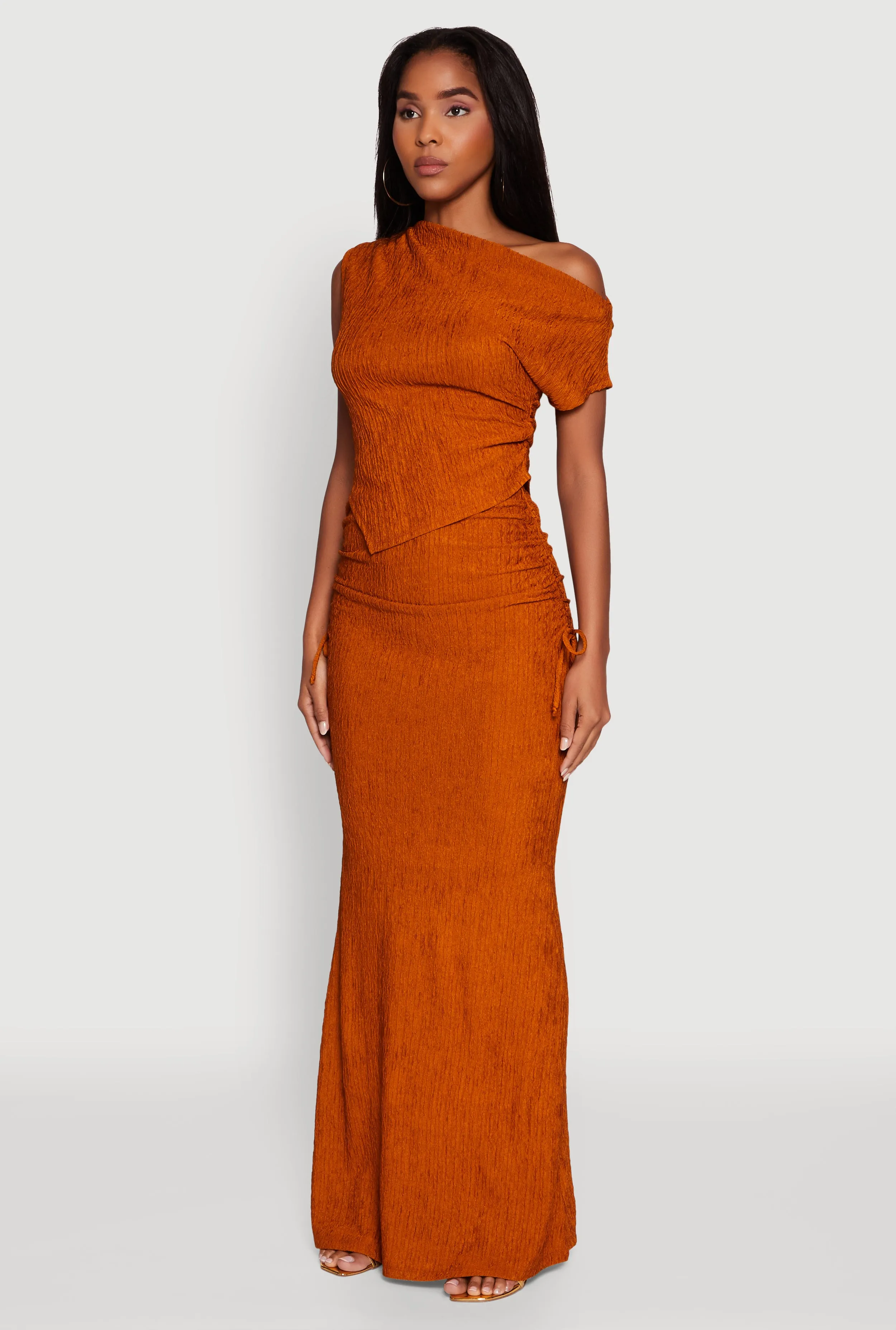 Trendy Solid One Shoulder Textured Knit Blouse sold by Rainbow product image thumbnail 5