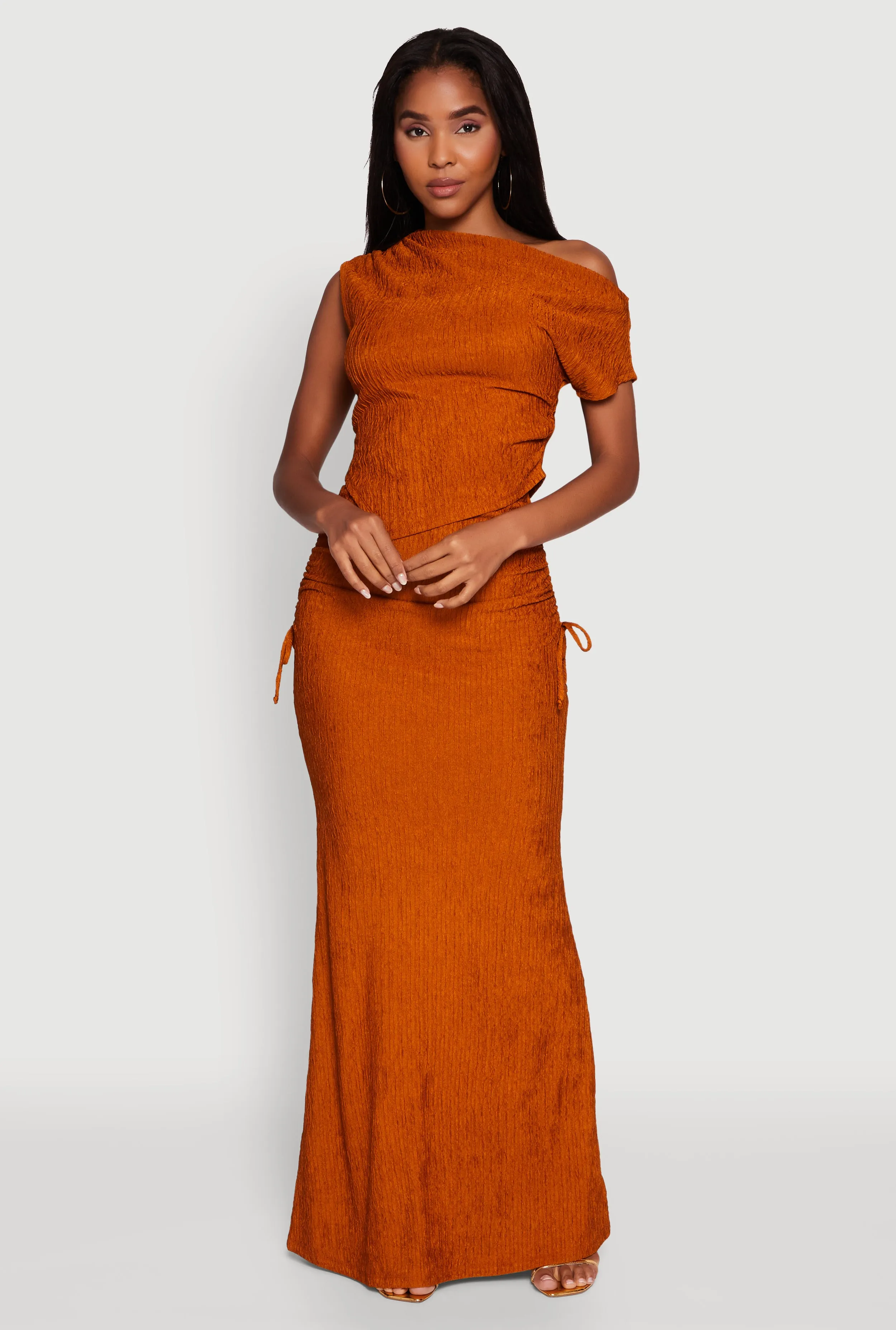 Trendy Solid One Shoulder Textured Knit Blouse sold by Rainbow product image thumbnail 2