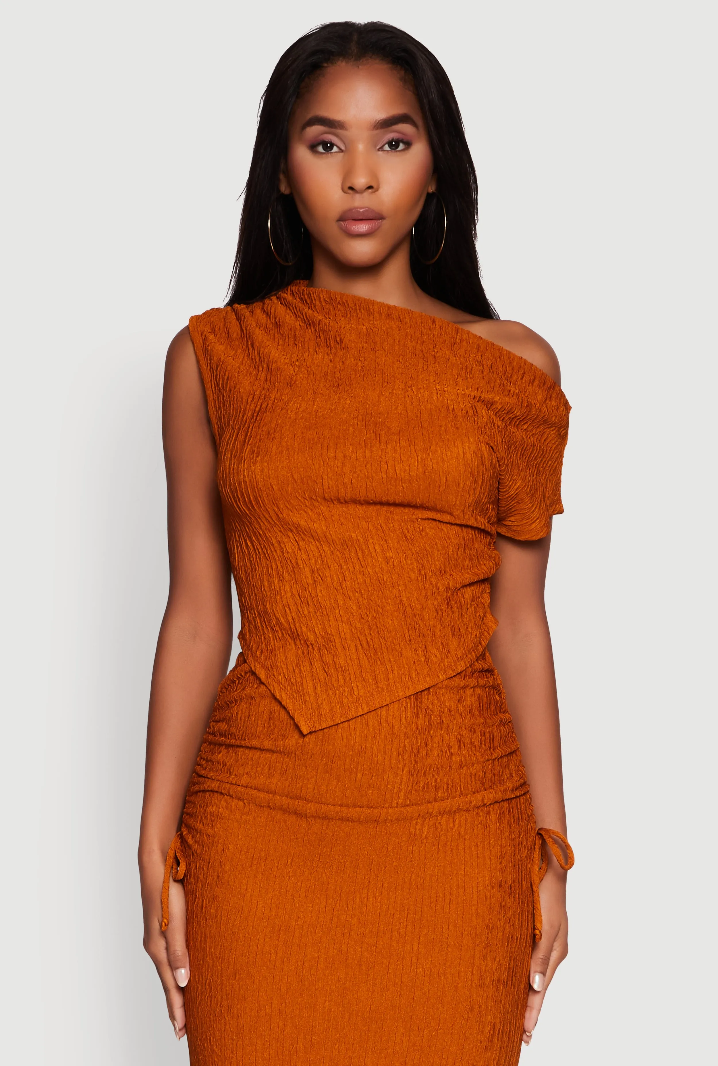 Trendy Solid One Shoulder Textured Knit Blouse sold by Rainbow