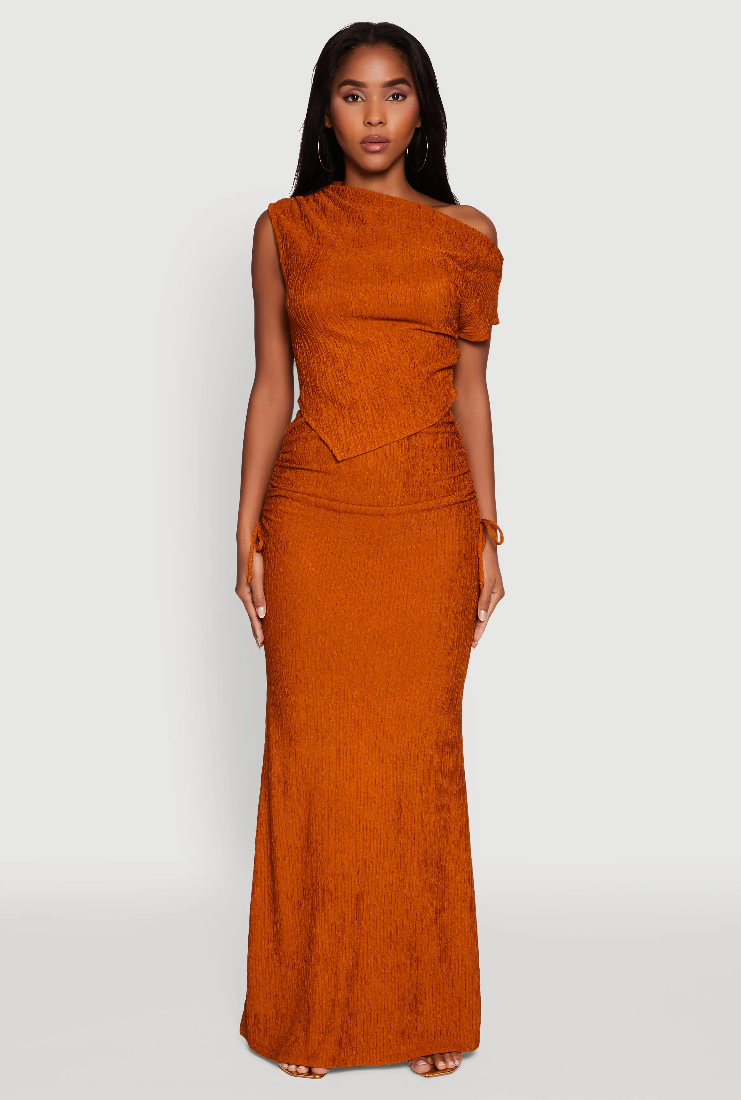 Trendy Solid One Shoulder Textured Knit Blouse sold by Rainbow product image thumbnail 3