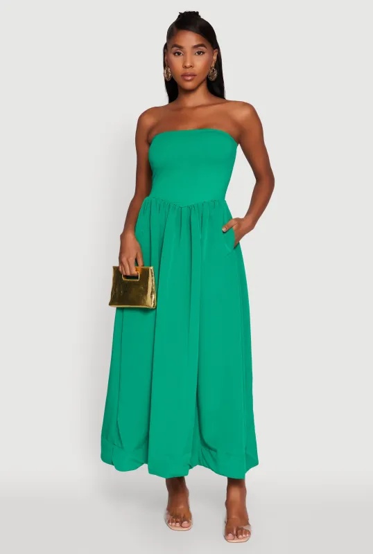 Strapless A-Line Maxi Dress with Pockets sold by Rainbow